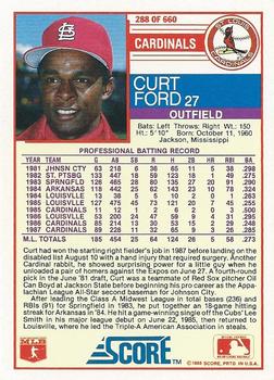 1988 Score #288 Curt Ford Back