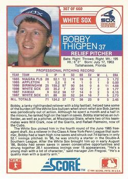1988 Score #307 Bobby Thigpen Back