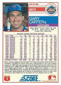 1988 Score #325 Gary Carter Back
