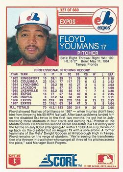 1988 Score #327 Floyd Youmans Back