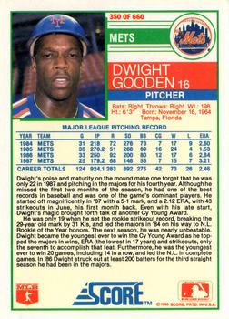 1988 Score #350 Dwight Gooden Back