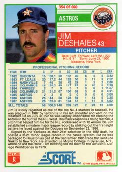 1988 Score #354 Jim Deshaies Back