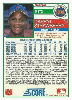 1988 Score #360 Darryl Strawberry Back