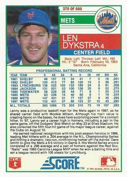 1988 Score #370 Len Dykstra Back
