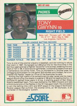 1988 Score #385 Tony Gwynn Back