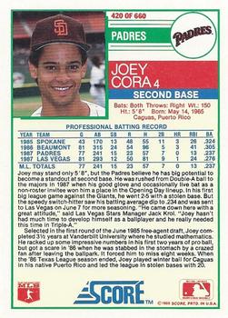 1988 Score #420 Joey Cora Back
