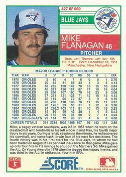 1988 Score #427 Mike Flanagan Back