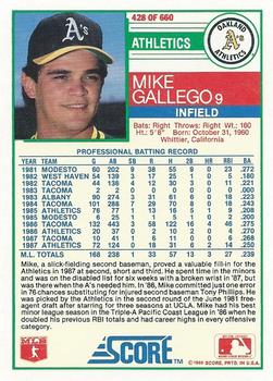 1988 Score #428 Mike Gallego Back