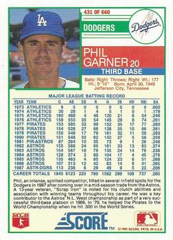 1988 Score #431 Phil Garner Back