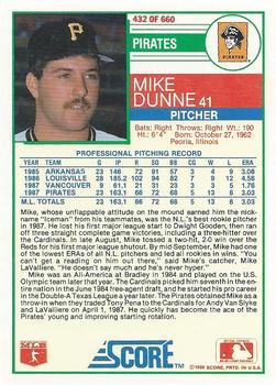 1988 Score #432 Mike Dunne Back