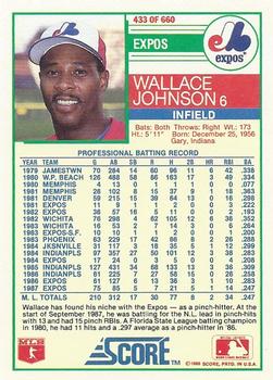 1988 Score #433 Wallace Johnson Back