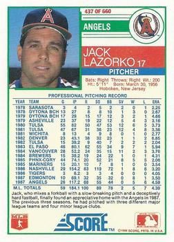 1988 Score #437 Jack Lazorko Back