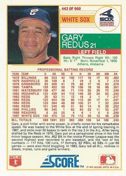 1988 Score #443 Gary Redus Back