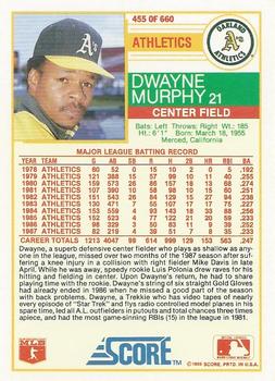 1988 Score #455 Dwayne Murphy Back