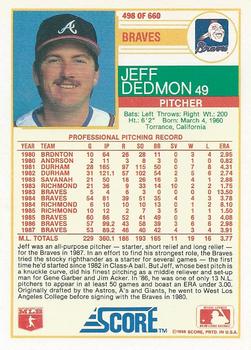1988 Score #498 Jeff Dedmon Back