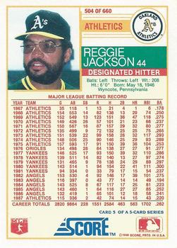 1988 Score #504 Reggie Jackson Back