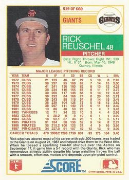 1988 Score #519 Rick Reuschel Back