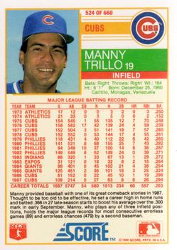 1988 Score #524 Manny Trillo Back