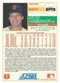 1988 Score #528 Atlee Hammaker Back