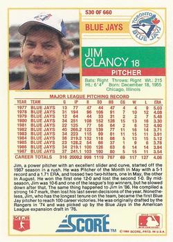 1988 Score #530 Jim Clancy Back