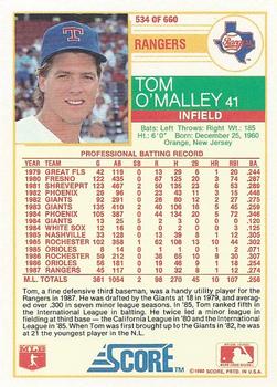 1988 Score #534 Tom O'Malley Back