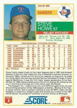 1988 Score #543 Steve Howe Back