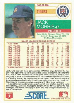 1988 Score #545 Jack Morris Back