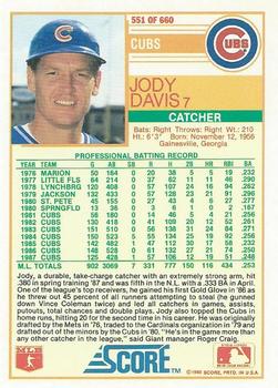 1988 Score #551 Jody Davis Back