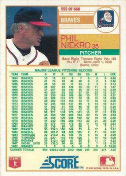 1988 Score #555 Phil Niekro Back