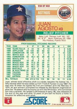 1988 Score #558 Juan Agosto Back