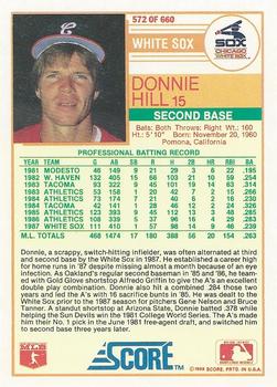 1988 Score #572 Donnie Hill Back