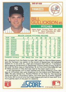 1988 Score #585 Bill Gullickson Back