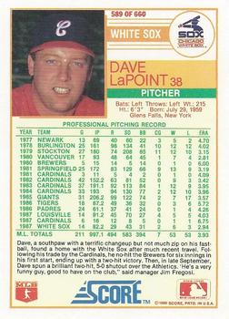 1988 Score #589 Dave LaPoint Back
