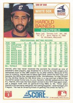 1988 Score #590 Harold Baines Back
