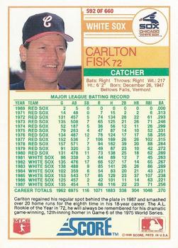 1988 Score #592 Carlton Fisk Back