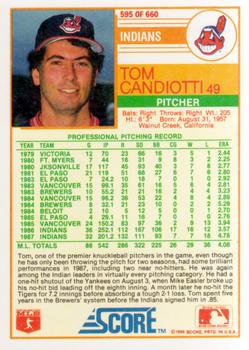 1988 Score #595 Tom Candiotti Back
