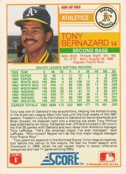 1988 Score #604 Tony Bernazard Back