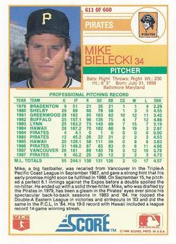 1988 Score #611 Mike Bielecki Back