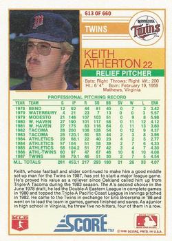 1988 Score #613 Keith Atherton Back