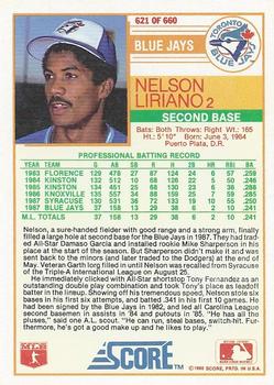 1988 Score #621 Nelson Liriano Back