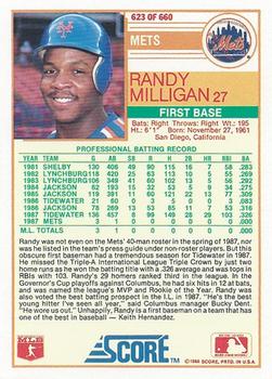 1988 Score #623 Randy Milligan Back