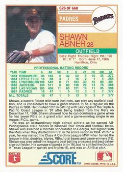 1988 Score #626 Shawn Abner Back