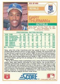 1988 Score #631 Gary Thurman Back