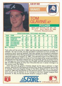 1988 Score #638 Tom Glavine Back
