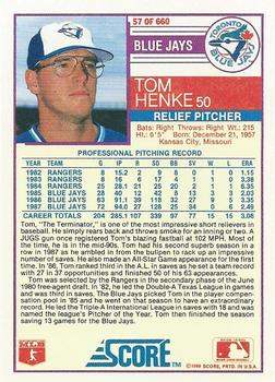 1988 Score #57 Tom Henke Back