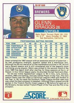 1988 Score #59 Glenn Braggs Back