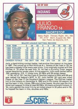 1988 Score #60 Julio Franco Back