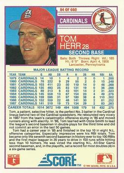 1988 Score #84 Tom Herr Back