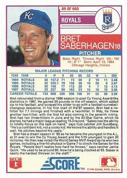 1988 Score #89 Bret Saberhagen Back