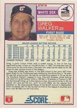 1988 Score #93 Greg Walker Back